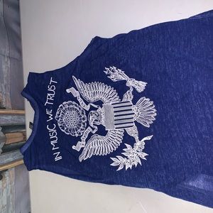 Forever 21 blue tank top “in music we trust”